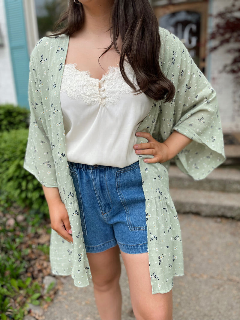 Pretty Lady Floral Cardigan-Sage