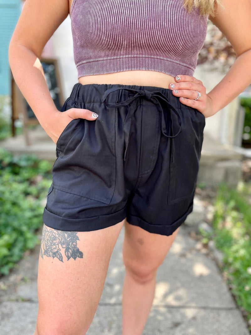 Lauryn Twill Shorts-Black