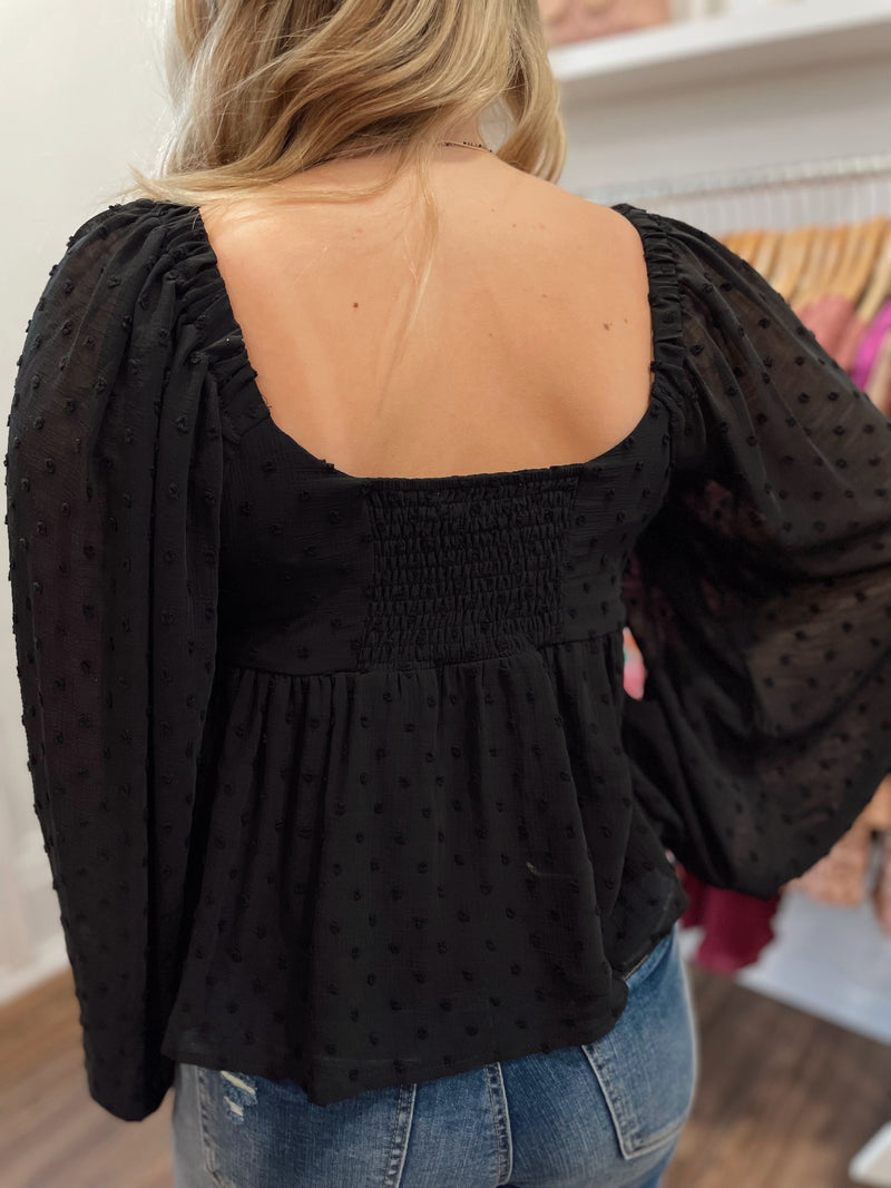 Posh Polka Dot Texture Top-Black