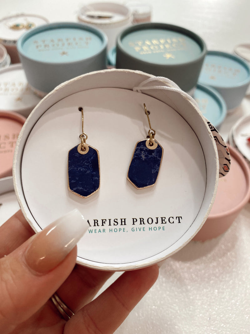 Ink Stone Earrings in Cobalt Blue