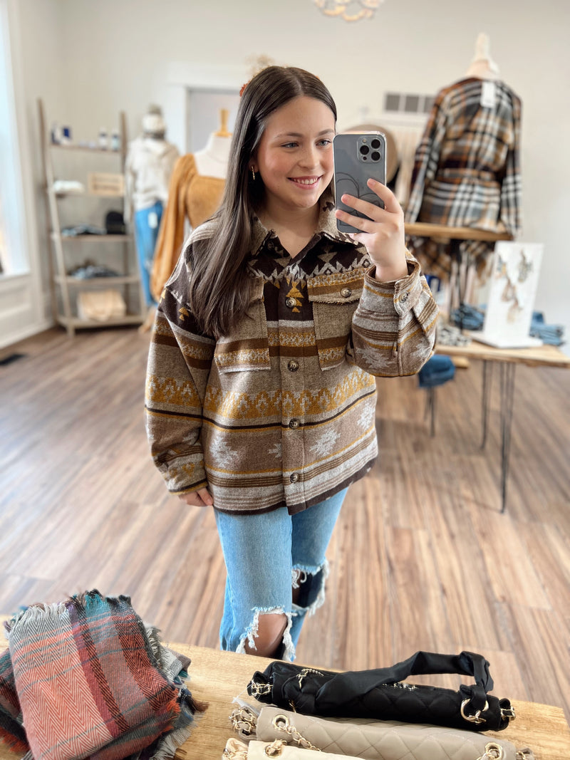 Lost Without You Aztec Pattern Jacket-Mustard Mix