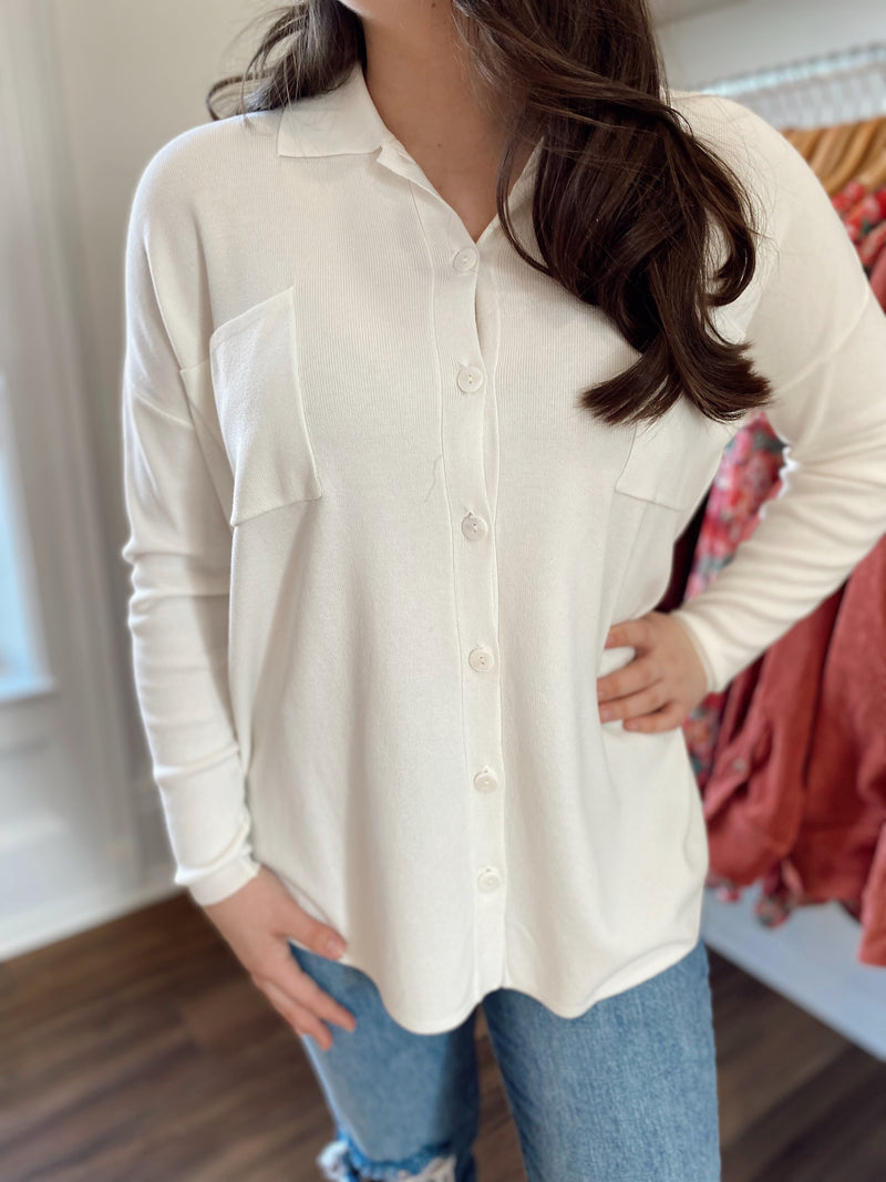 Feels Like Sunshine Button Up Top-Ivory