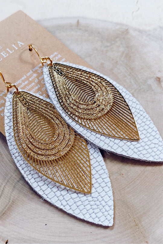 Leather Filagree Earrings-White