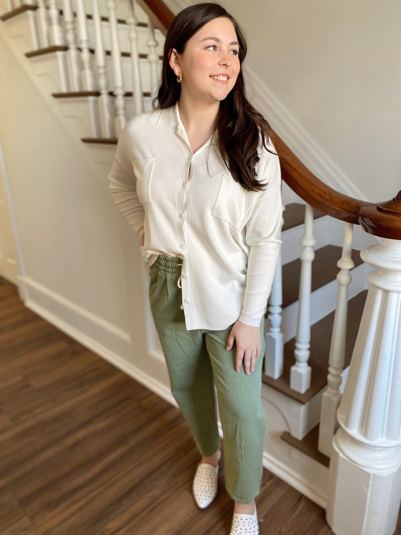 Feels Like Sunshine Button Up Top-Ivory