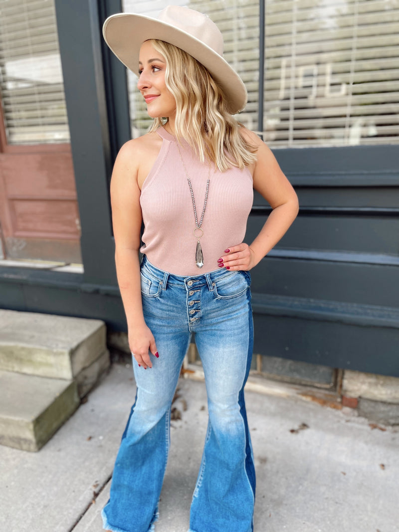 Sophia Ribbed High Neck Tank-Mauve