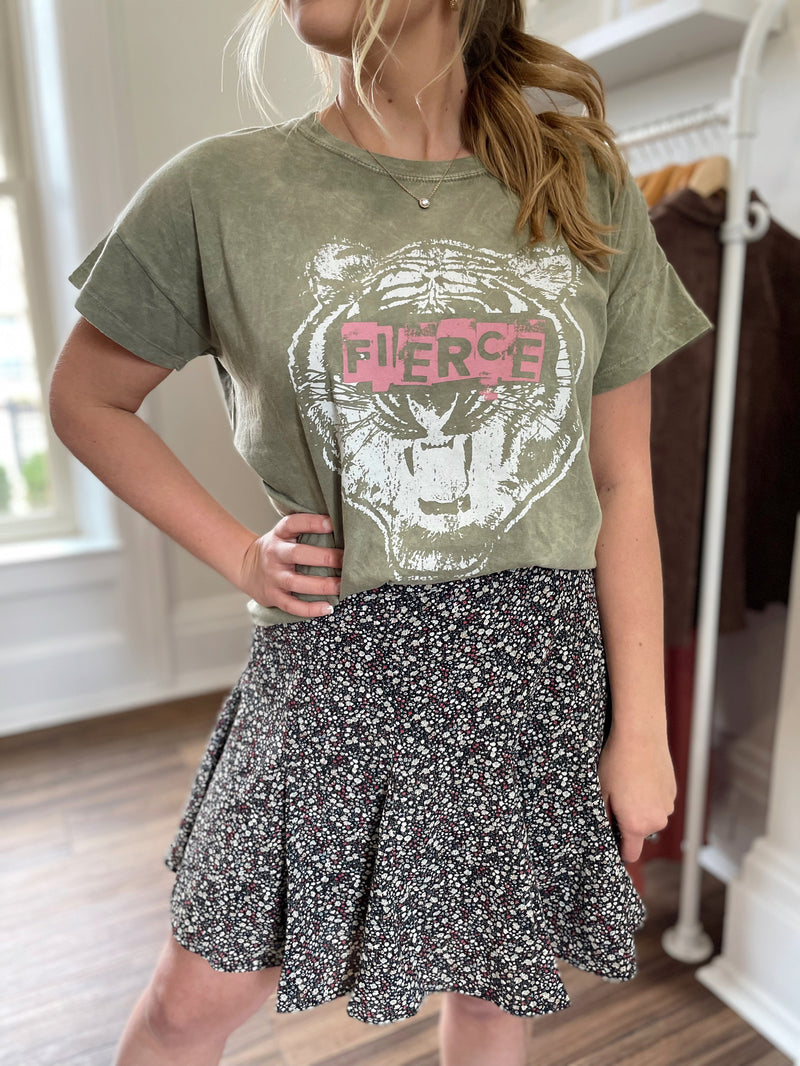 Fierce Tiger Vintage-Wash Graphic Tee-Green
