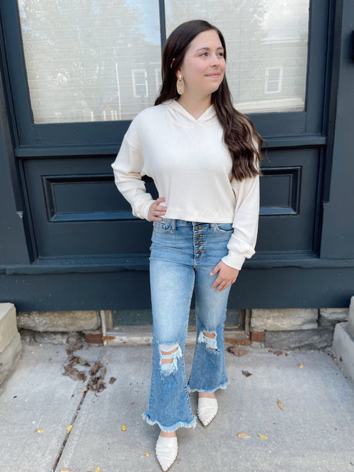 Cara Cropped Distressed Flares