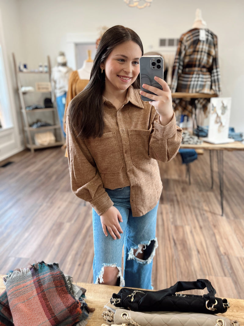 Easy to Wear Button Down Shacket- Mocha