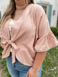 Versatile Tie Front Kimono/Top-Pink