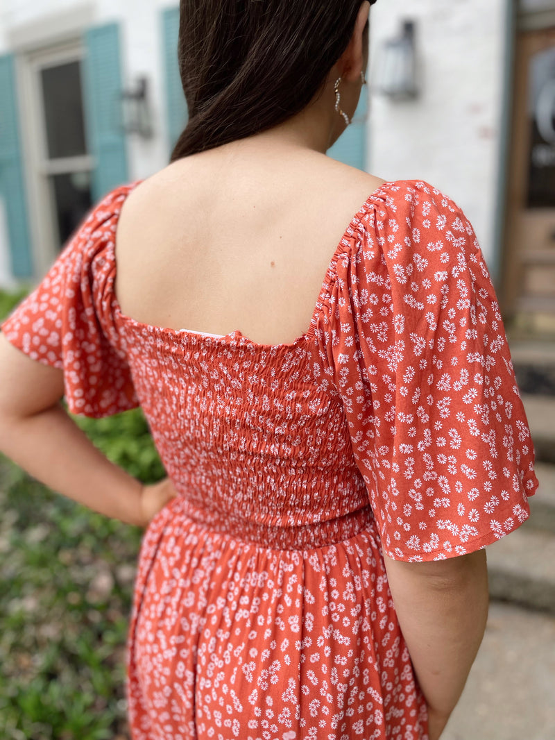 Easy On Me Midi Dress-Coral