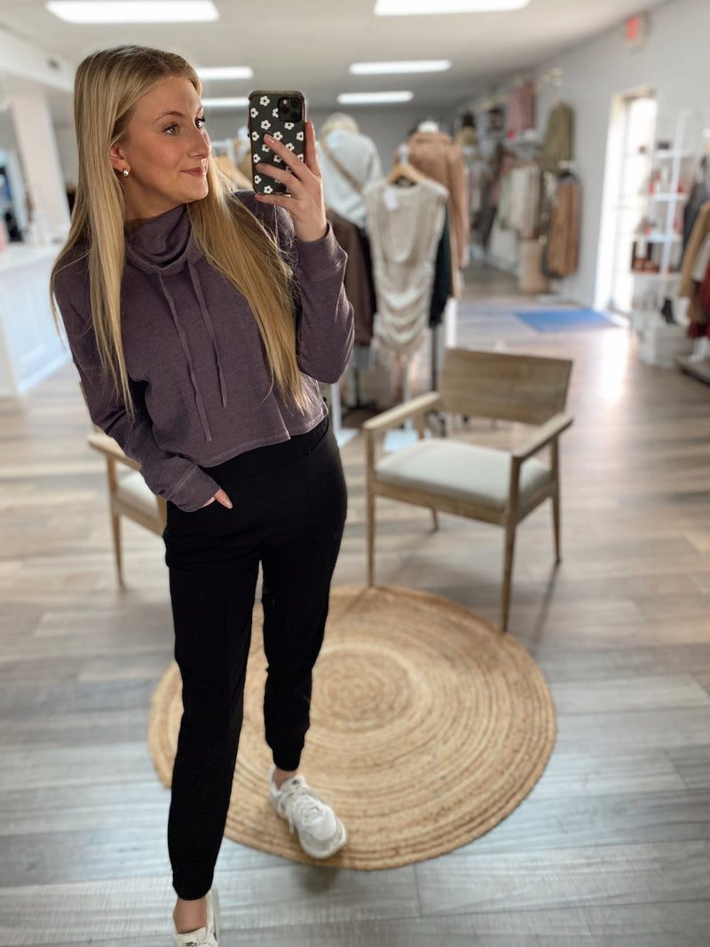 Halston Boxy Cropped Pullover- Purple