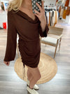 Lovely Embrace Ruched Dress-Brown