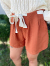 Thea Pleated Shorts-Rust