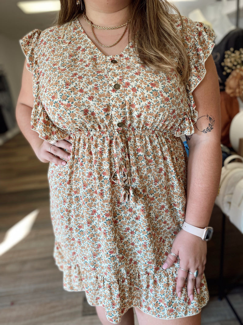 Kynlee Button Front Dress-Cream