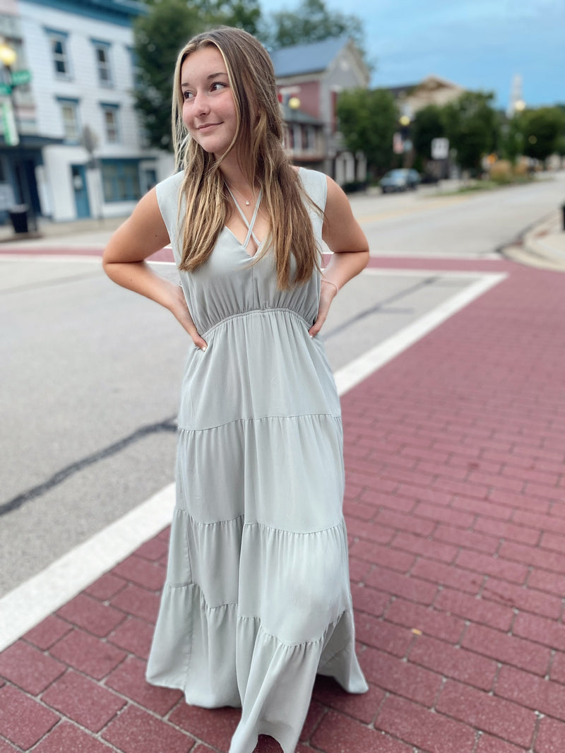 Luz Tiered Maxi Dress-Mint