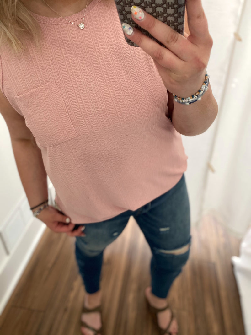 Reanna Rib Textured Tank Top-Mauve
