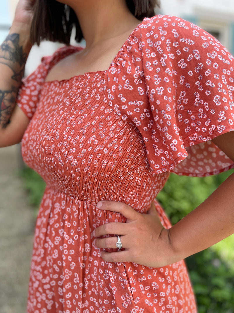 Easy On Me Midi Dress-Coral