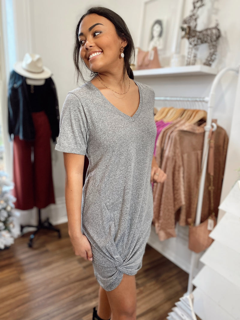 Odette Slub Dress-Charcoal
