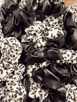 Leopard Leather Scrunchie- White/Black