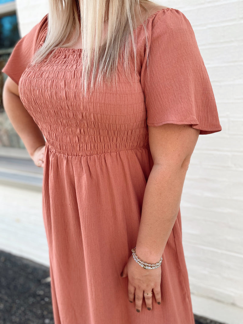 Inessa Smocked Midi Dress-Ginger