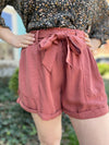 Charli Belted Shorts-Brick