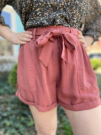Charli Belted Shorts-Brick
