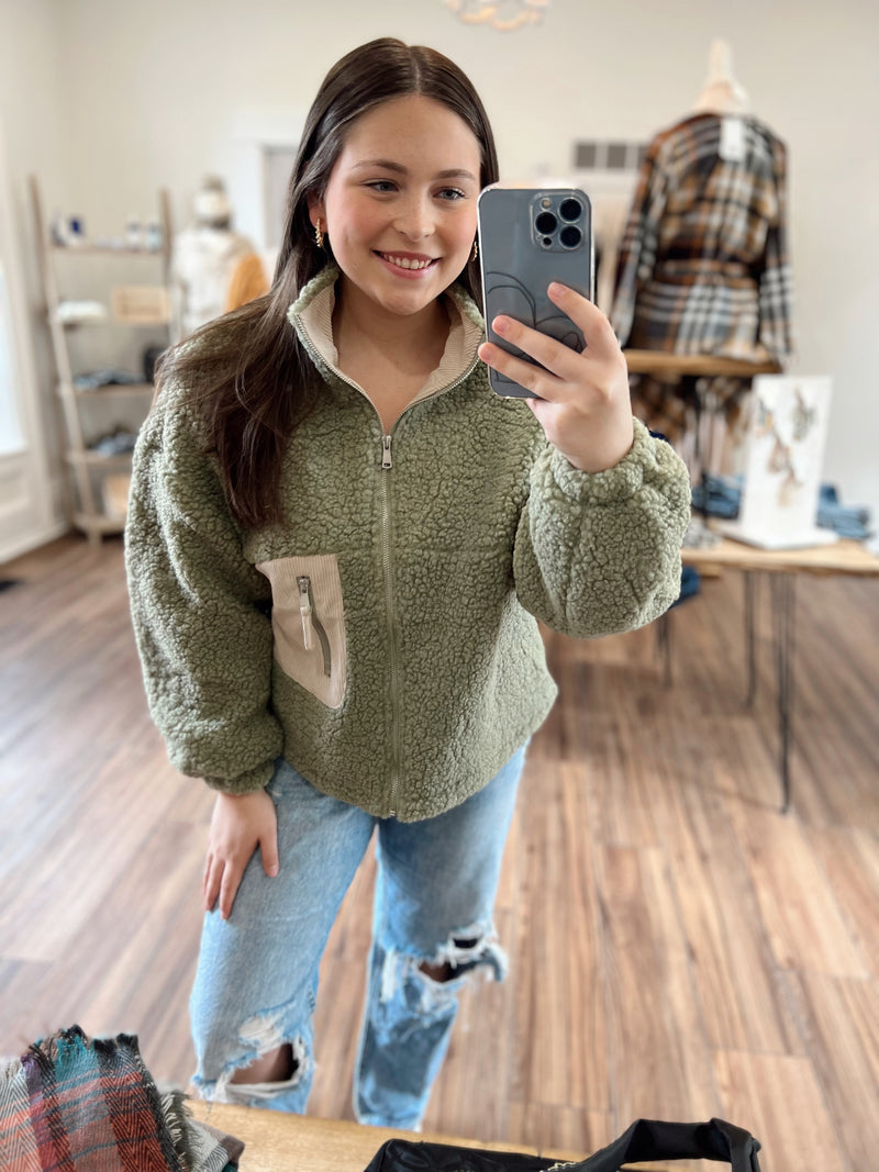 Lets Get Away Corduroy Pocket Teddy Bear Jacket