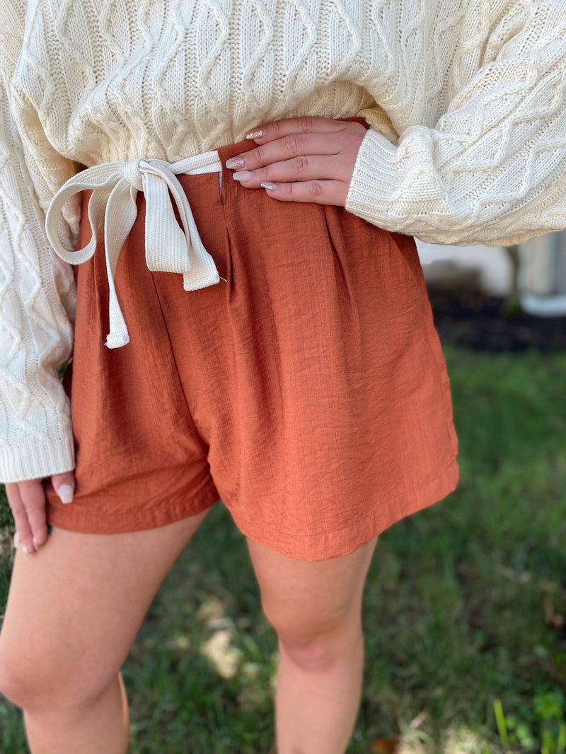 Thea Pleated Shorts-Rust