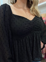 Posh Polka Dot Texture Top-Black