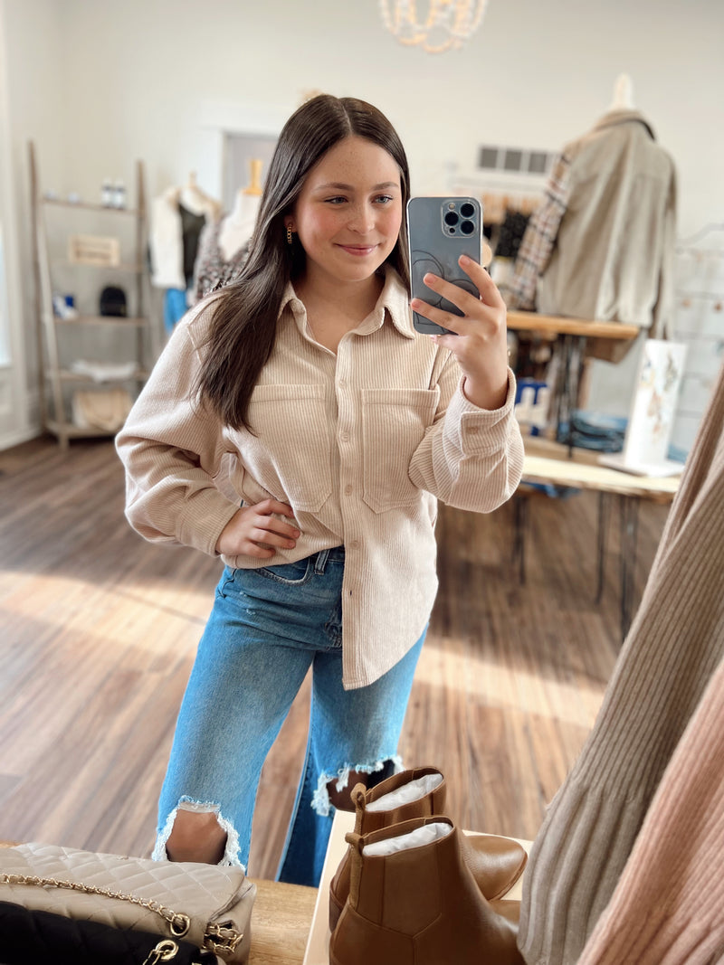 Easy to Wear Button Down Shacket-Beige