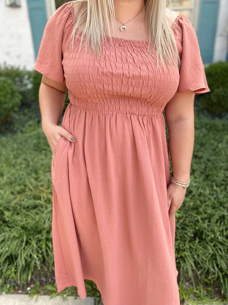 Inessa Smocked Midi Dress-Ginger