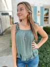 Taya Ruffle Trim Tank-Pistachio