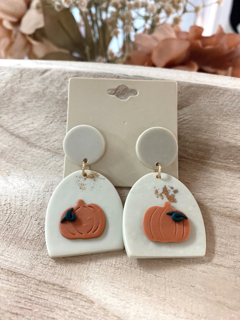 Clay Pumpkin Dangle Earrings
