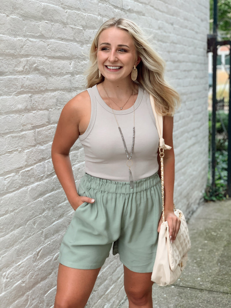 Danica A Line Basic Shorts-Sage