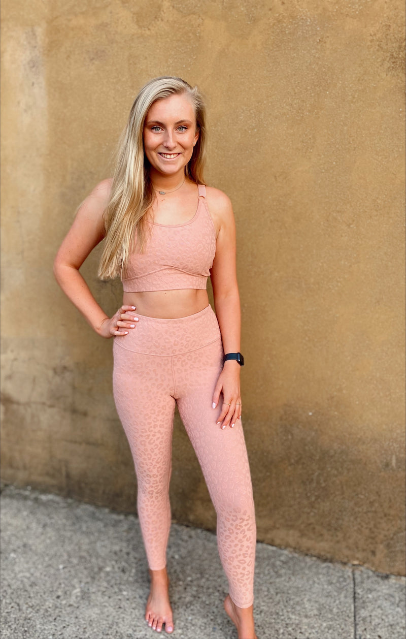 Jaclyn Leopard Textured Leggings- Dusty Peach
