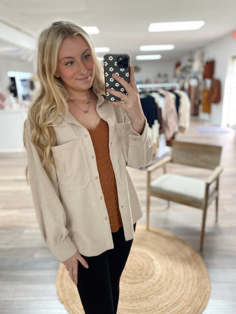 Easy to Wear Button Down Shacket-Beige