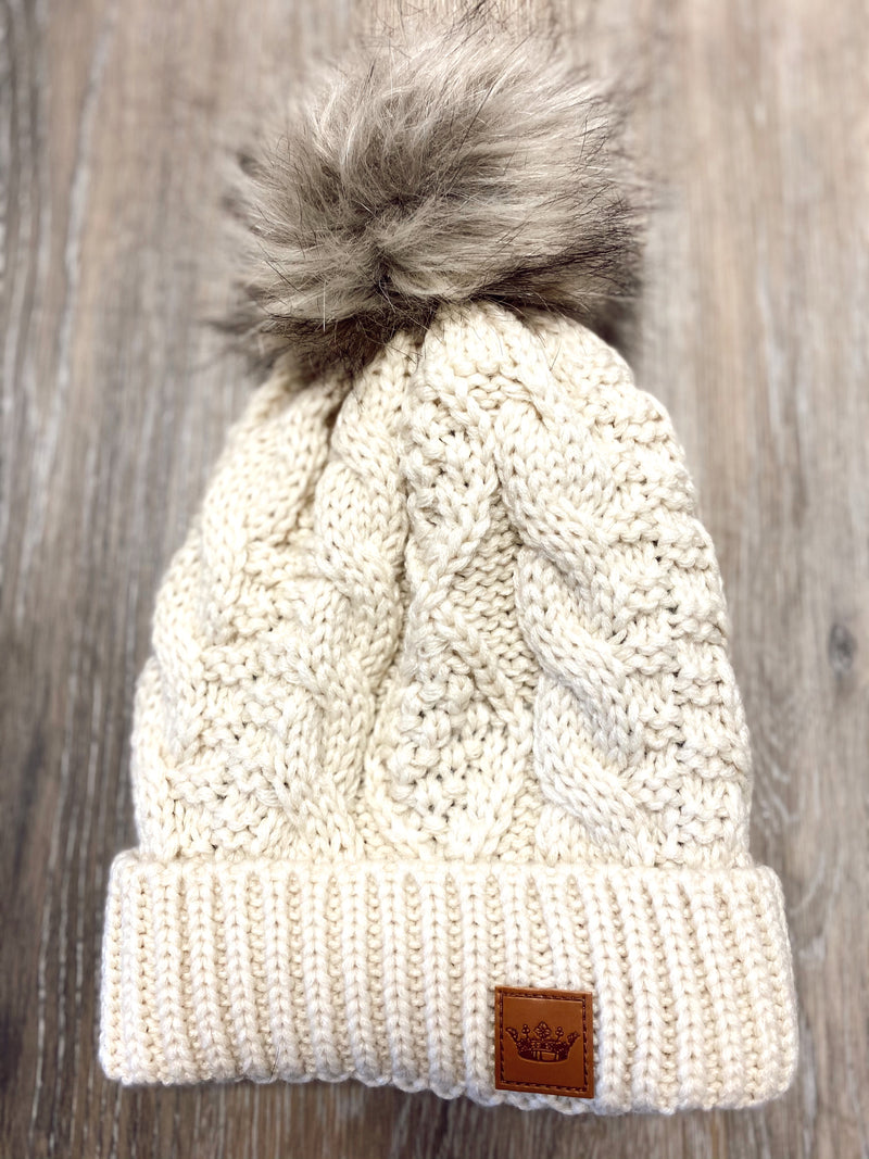 Cream Cable Knit Pom Hat