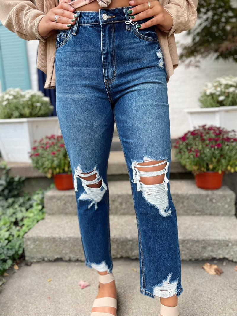 Krissy High Waisted Distressed Mom Jean