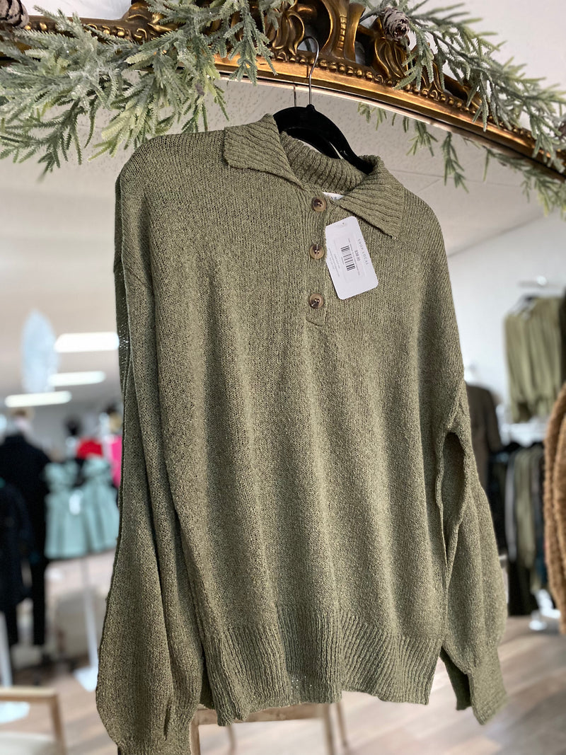 Wherever You Go Collared Sweater-Olive