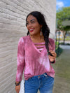 Look At Her Now Bar Detail Top-Mauve Tie Dye