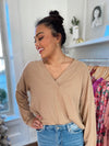 Moia Ribbed V-Neck Top-Mocha