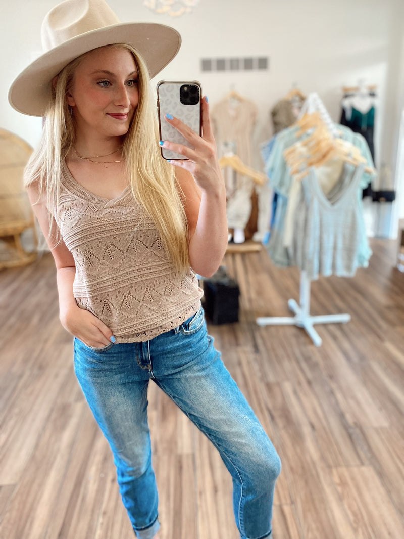 Cleo V-Neck Sweater Tank Top-Taupe
