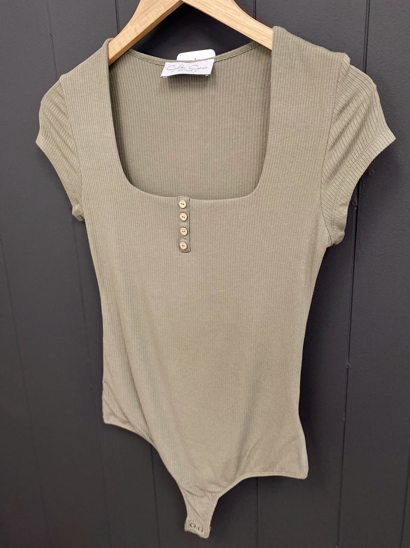 Keily Ribbed Bodysuit-Olive