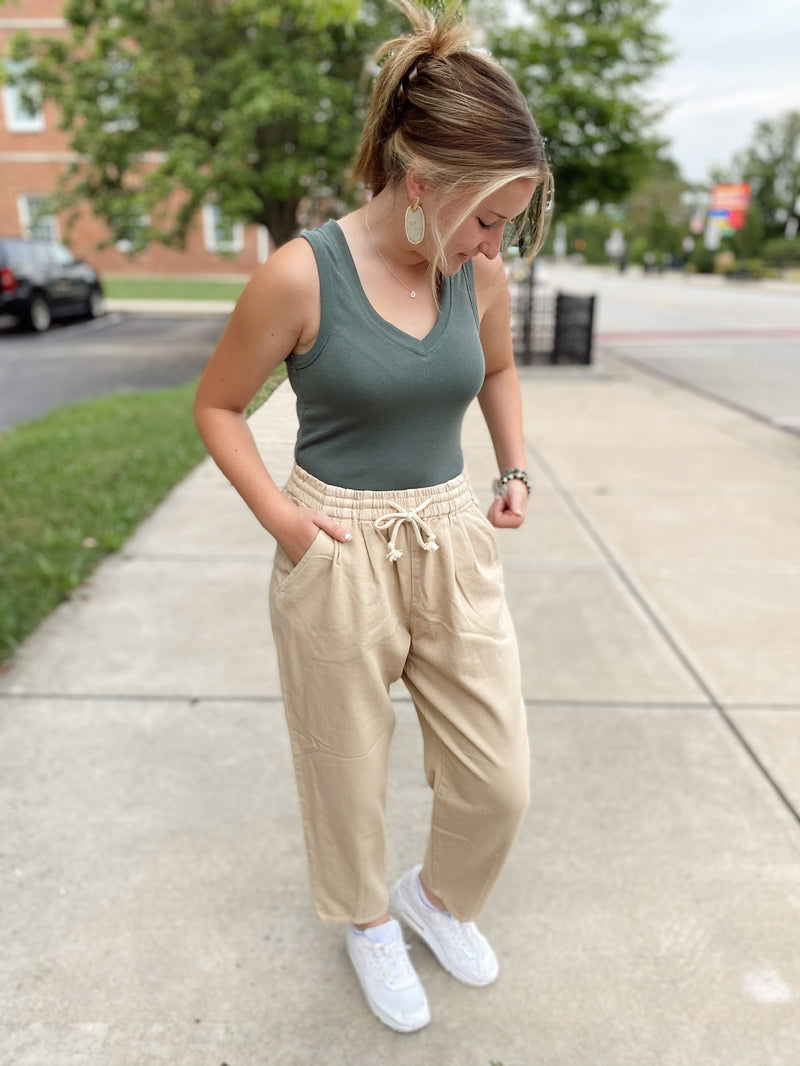 Wren Relaxed Denim Pants-Khaki
