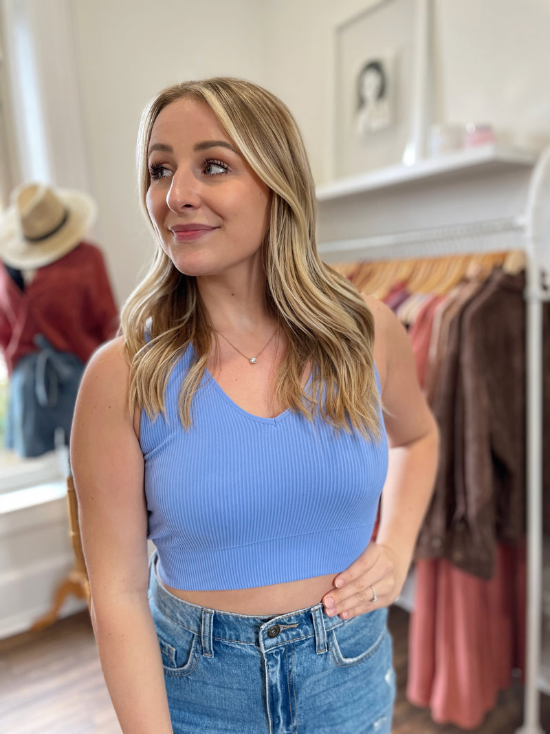 Sami Ribbed V-Neck Brami- Periwinkle