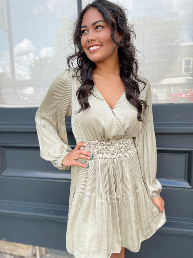 Nicole Long Sleeve Satin Dress