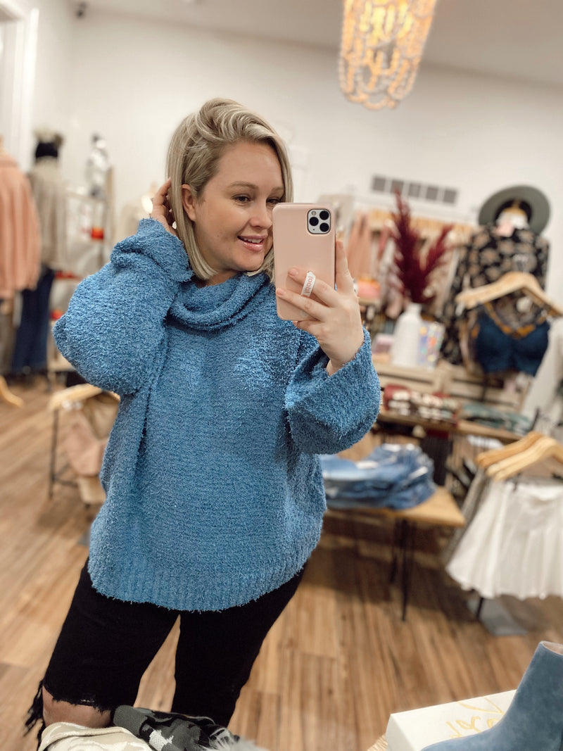 Loretta Cowl Neck Knit Sweater-Blue
