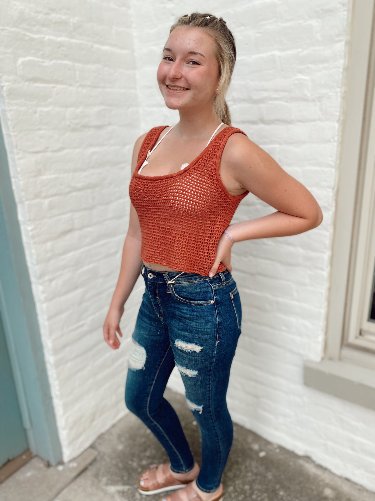 Mira Knit Crop Top- Rust