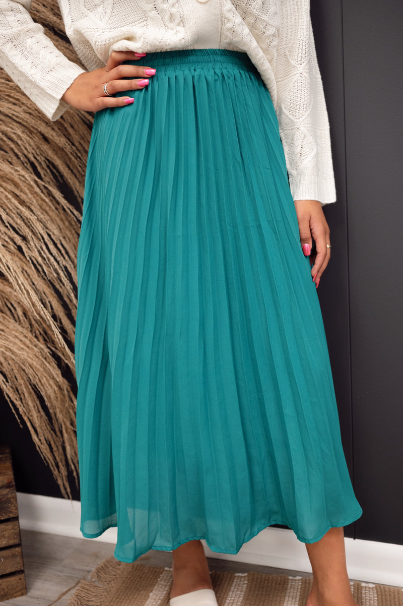 Leelyn Pleated Chiffon Maxi Skirt-Green