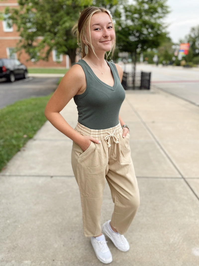 Wren Relaxed Denim Pants-Khaki